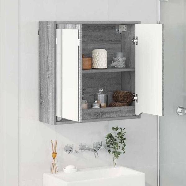 vidaXL Bathroom Mirror Cabinet with Shelf Grey Sonoma 60 x 20 x 60 cm
