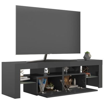vidaXL TV Cabinet with LED Lights High Gloss Grey 140x36.5x40 cm