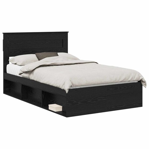 vidaXL Bed Frame with Headboard Black 120 x 190 cm Solid Pine Wood