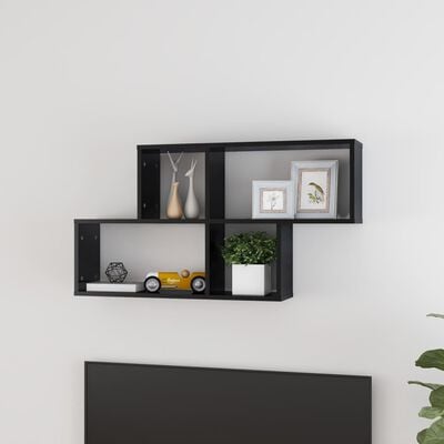 vidaXL Wall Shelf High Gloss Black 100x18x53 cm Engineered Wood