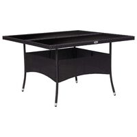 vidaXL Outdoor Dining Table Black Poly Rattan and Glass