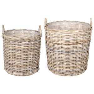 vidaXL Planter Basket with Storage 2 pcs Grey Lacak Rattan