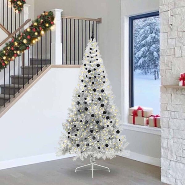 vidaXL Artificial Pre-lit Christmas Tree Silver 240 cm PET