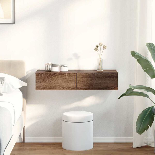 vidaXL Wall Shelf with Drawers Brown Oak 80x33x17 cm Engineered Wood