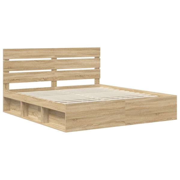 vidaXL Bed Frame with Headboard Sonoma 200 x 200 cm Solid Pine Wood