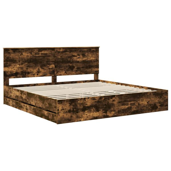 vidaXL Bed Frame with Drawer Smoked Oak 200 x 200 cm Engineer Wood