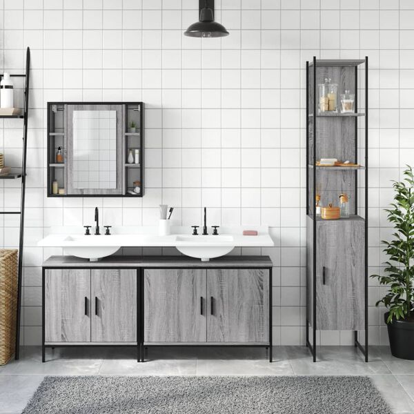 vidaXL 4 Piece Bathroom Cabinet Set Grey Sonoma Engineered Wood