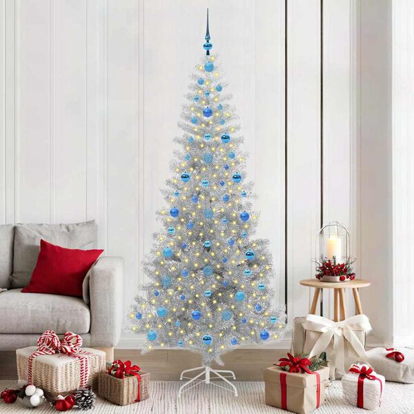 vidaXL Christmas Tree with 300 LEDs with Stand Silver 210 cm PET