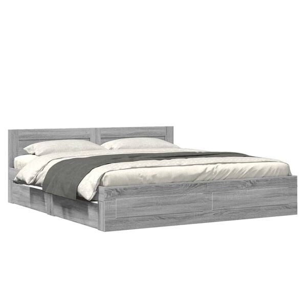 vidaXL Bed Frame with Headboard without Mattress Grey Sonoma 200x200 cm