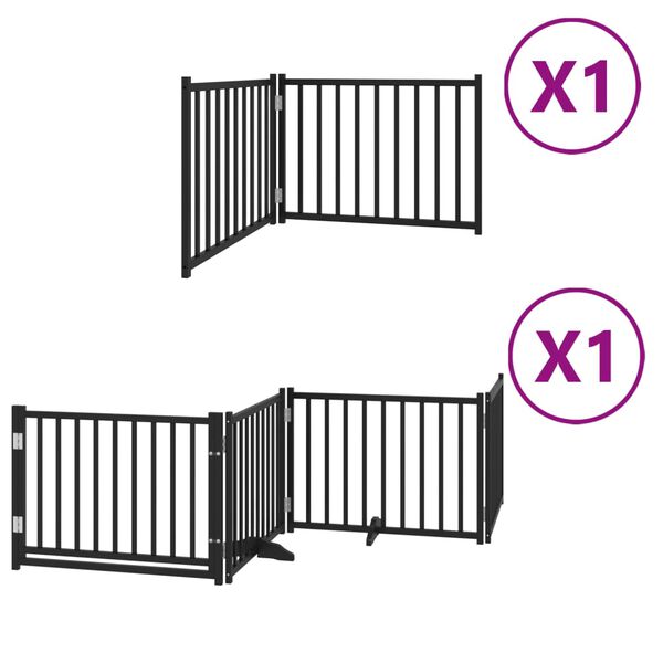 vidaXL Dog Gate with Door Foldable 6 Panels Black 480 cm Poplar Wood