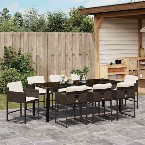 vidaXL Garden Dining Set 9 pcs Brown Poly Rattan