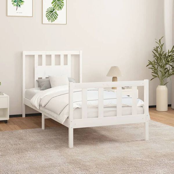 vidaXL Bed Frame without Mattress White Solid Wood Pine 90x200 cm