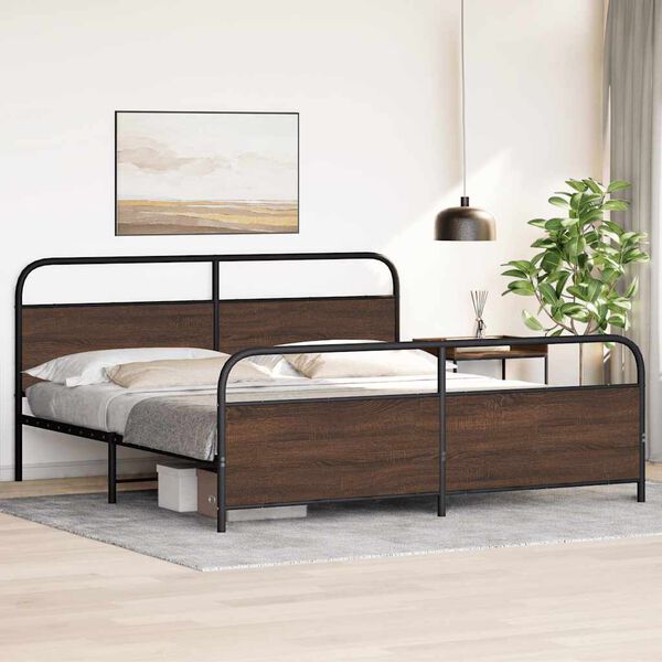 vidaXL Metal Bed Frame without Mattress Brown Oak 200x200 cm