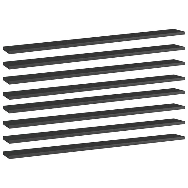 vidaXL Bookshelf Boards 8 pcs High Gloss Black 100x10x1.5 cm Engineered Wood