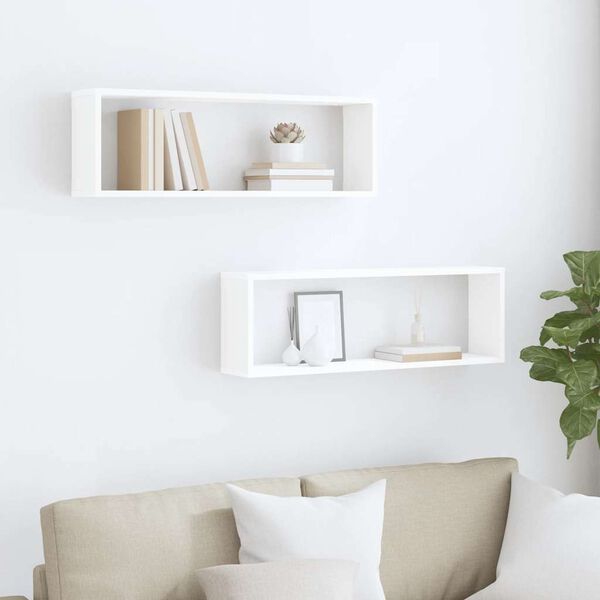 vidaXL Wall Cube Shelf 2 pcs White 80x15x26.5 cm Engineered Wood