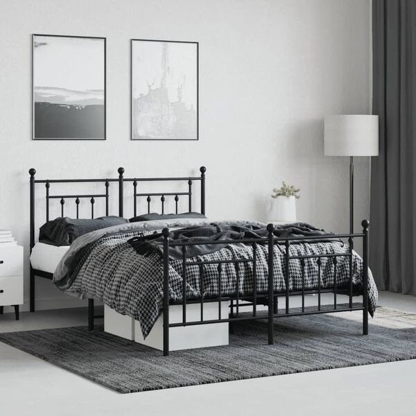 vidaXL Metal Bed Frame without Mattress with Footboard Black 140x190cm
