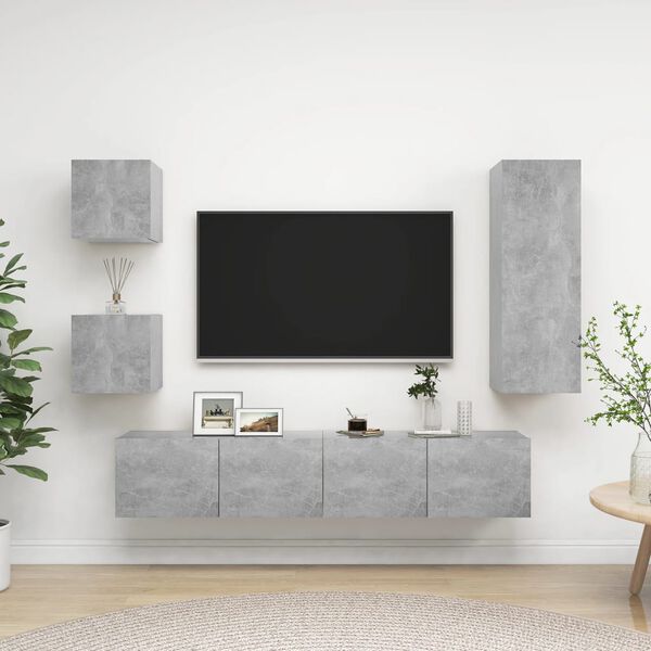 vidaXL 5 Piece TV Cabinet Set Concrete Grey Engineered Wood