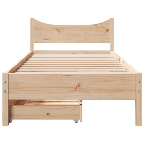 vidaXL Bed Frame with Drawers 75x190 cm Small Single Solid Wood Pine