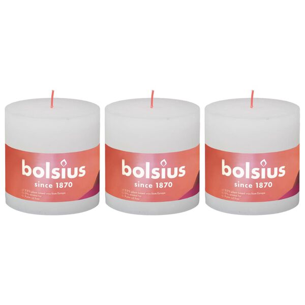 Bolsius Rustic Pillar Candles Shine 3 pcs 100x100 mm Cloudy White