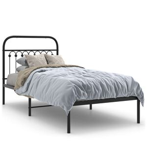 vidaXL Metal Bed Frame without Mattress with Headboard Black 90x190cm