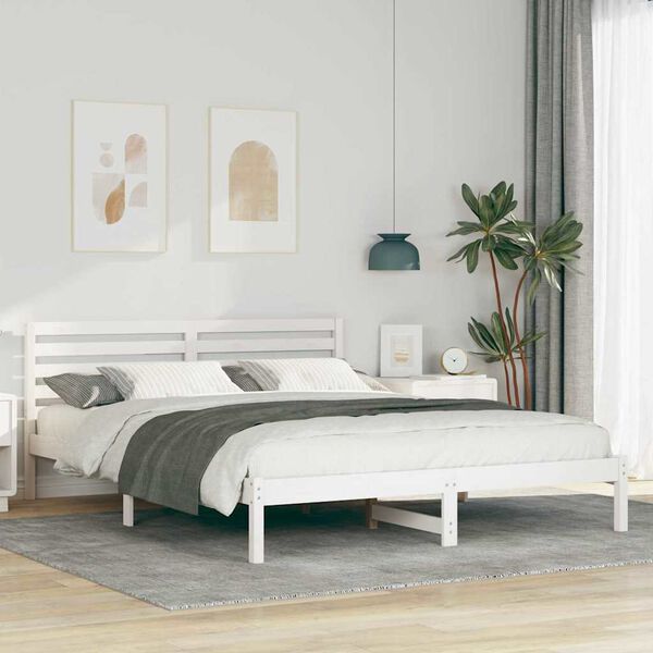 vidaXL Bed Frame with Headboard White 160 x 220 cm Solid Pine Wood