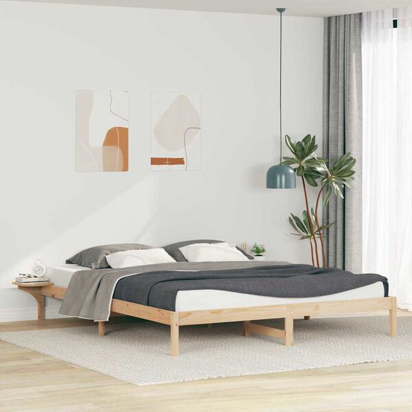 vidaXL Bed Frame with Side Tables Natural 180 x 210 cm Solid Pine Wood
