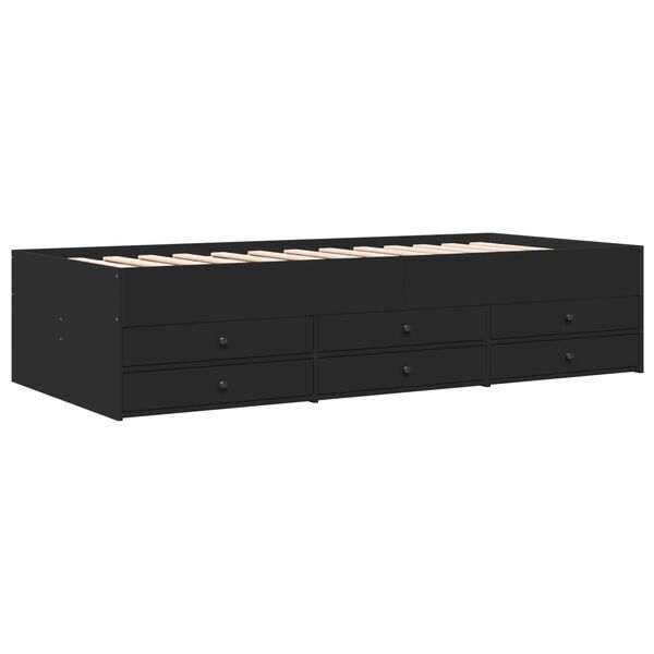 vidaXL Daybed with Drawers without Mattress Black 90x200 cm