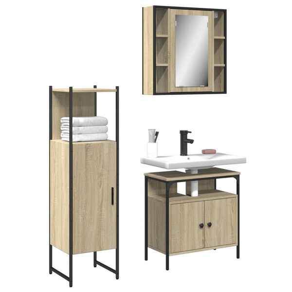 vidaXL 3 Piece Bathroom Cabinet Set Sonoma Oak Engineered Wood