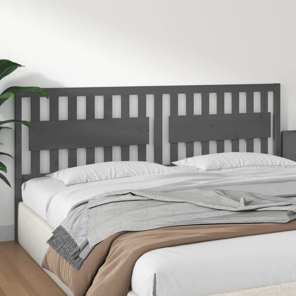vidaXL Bed Headboard Grey 205.5x4x100 cm Solid Wood Pine