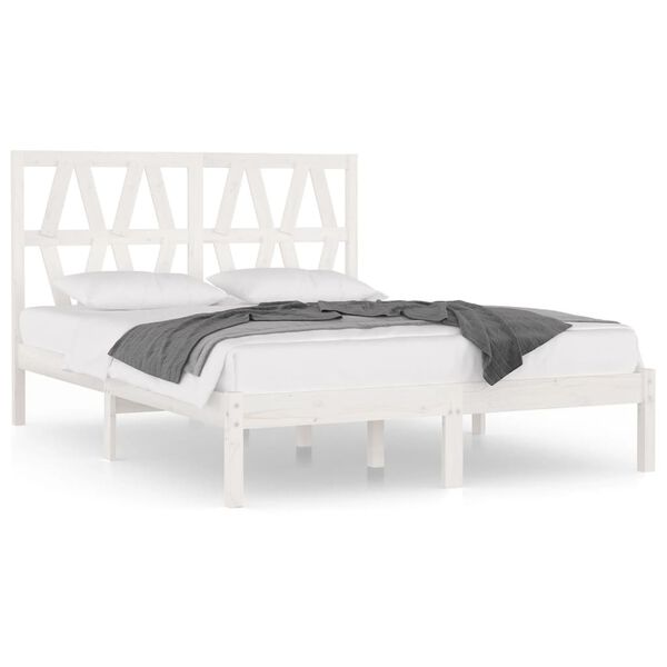 vidaXL Bed Frame without Mattress White Solid Wood 120x200 cm (810013+818611)