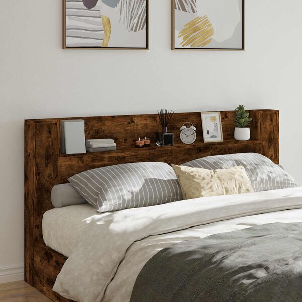 vidaXL Headboard Smoked Oak 200 x 16.5 x 103.5 cm Engineered Wood