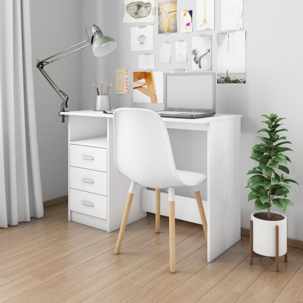 vidaXL Desk with Drawers White 110x50x76 cm Engineered Wood