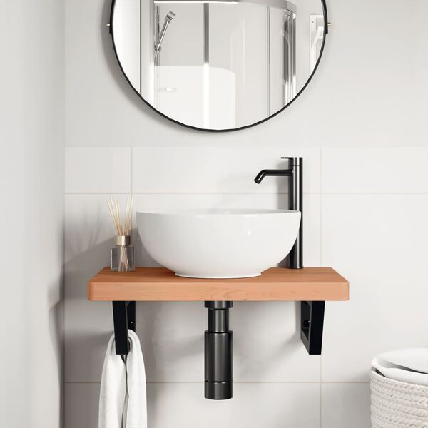 vidaXL Basin Shelf Wall Mounted Steel and Solid Wood Beech