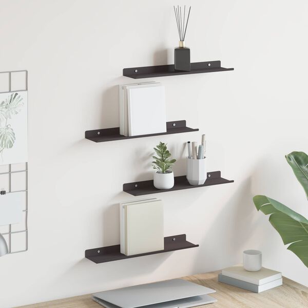 vidaXL Floating Shelf Wall-mounted 4 pcs Black 40 x 9 x 2.5 cm Steel