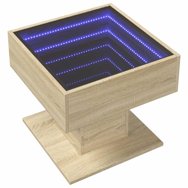 vidaXL Coffee Table with LED Sonoma Oak 50x50x45 cm Engineered Wood