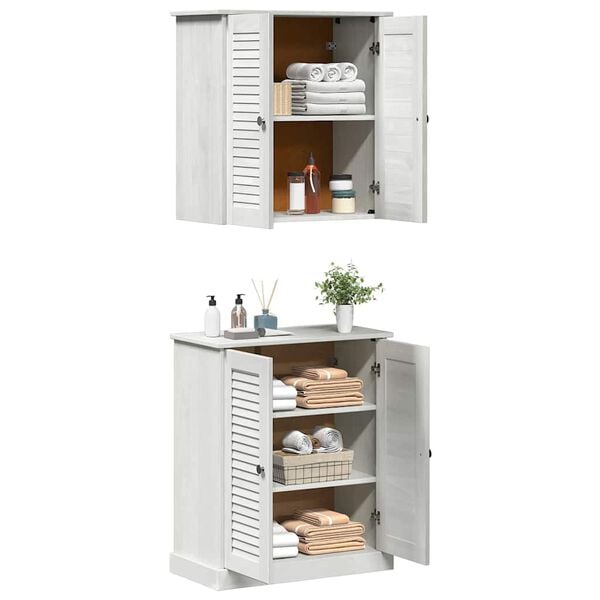 vidaXL Bathroom Furniture Set with Shelf 2 pcs White and Antique White