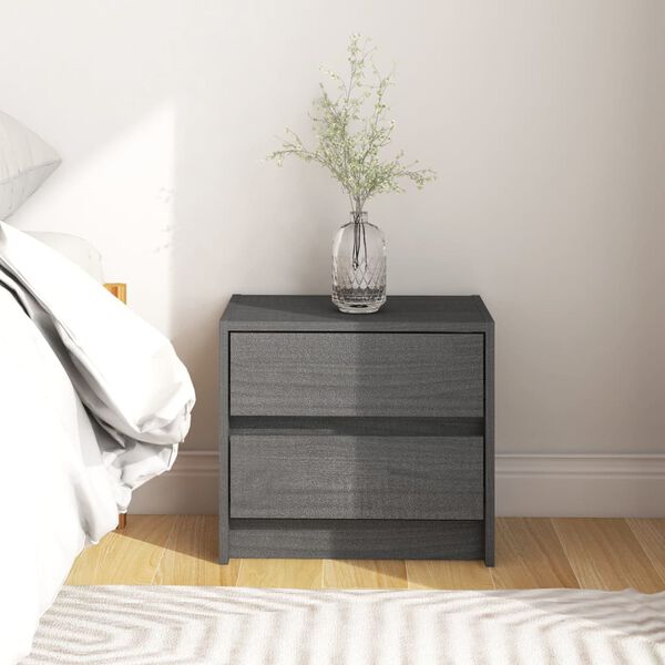 vidaXL Bedside Cabinet Grey 40x30.5x35.5 cm Solid Pine Wood