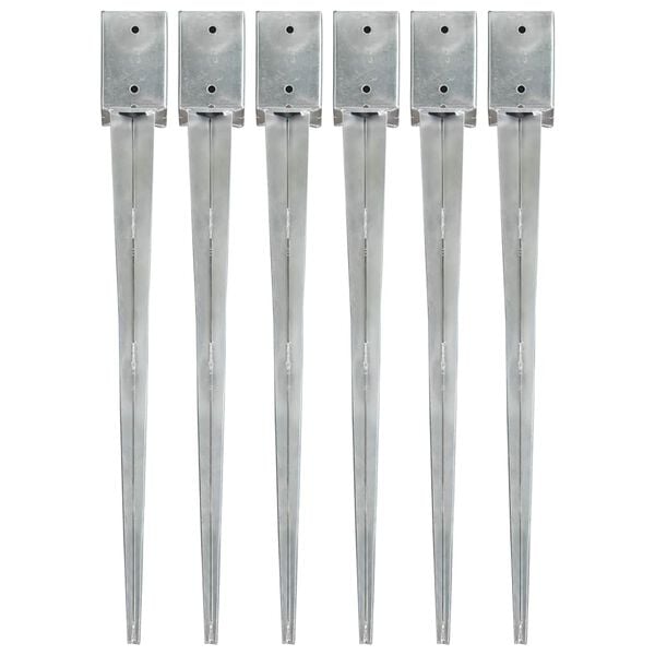 vidaXL Ground Spikes 6 pcs Silver 9x9x90 cm Galvanised Steel