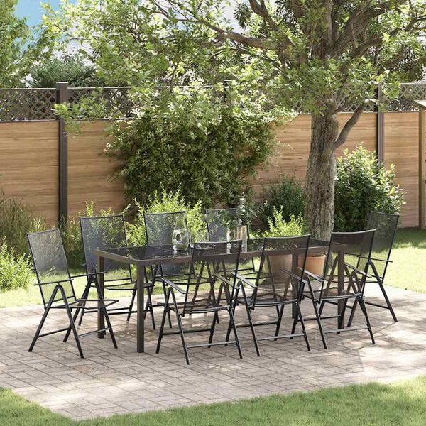 vidaXL Garden Dining Set 9 pcs Anthracite Powder-Coated Steel