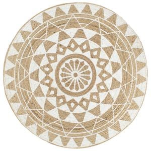 vidaXL Handmade Rug Jute with White Print 90 cm