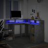 vidaXL Desk with LED Lights Concrete Grey 130x130x91 cm Engineered Wood
