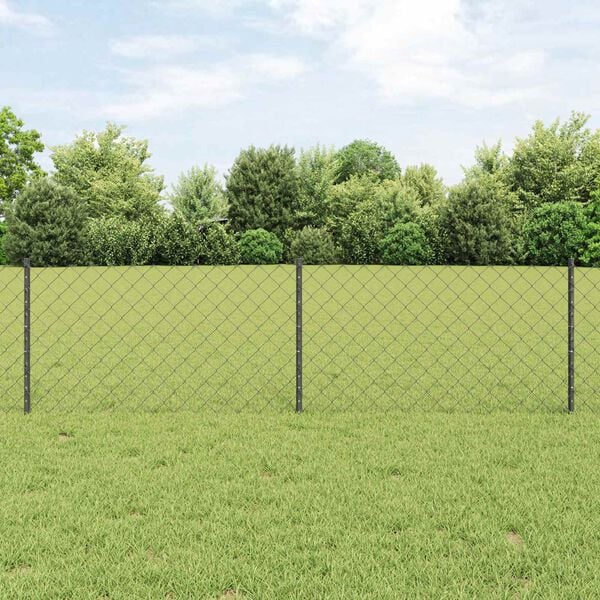 vidaXL Fence with Post Grey 0.6 x 25 m Steel and PVC