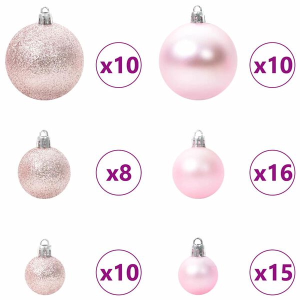 vidaXL Christmas Bauble Set with 300 LEDs 120 pcs Pink Plastic
