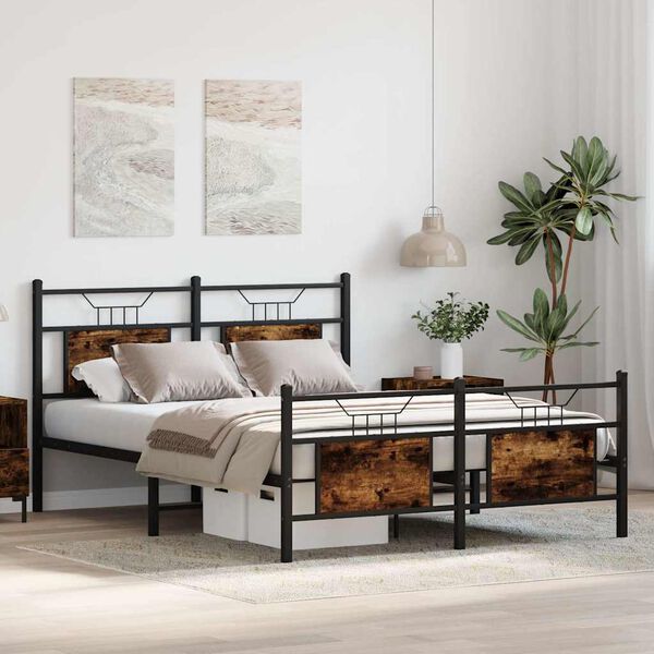 vidaXL Bed Frame without Mattress Smoked Oak 140x200 cm Engineered Wood