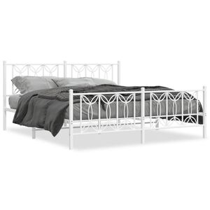 vidaXL Metal Bed Frame without Mattress with Footboard White 180x200cm