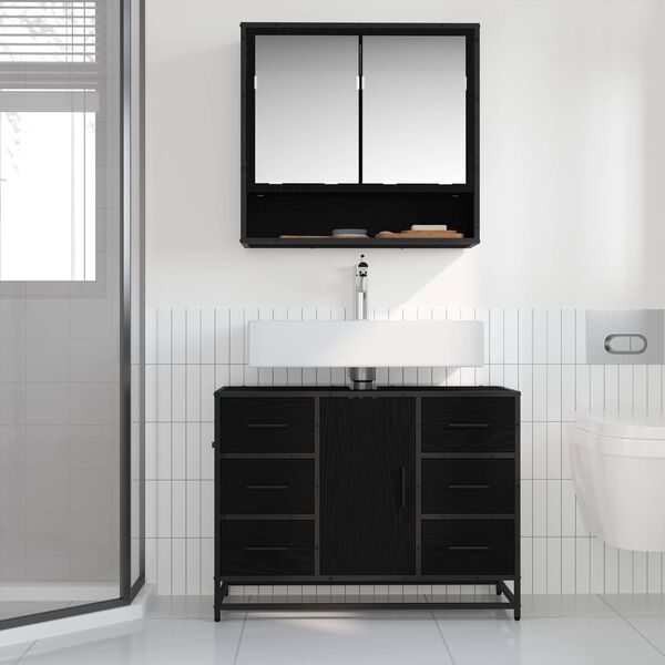 vidaXL Bathroom Furniture Set 2 pcs Black Oak Engineered Wood