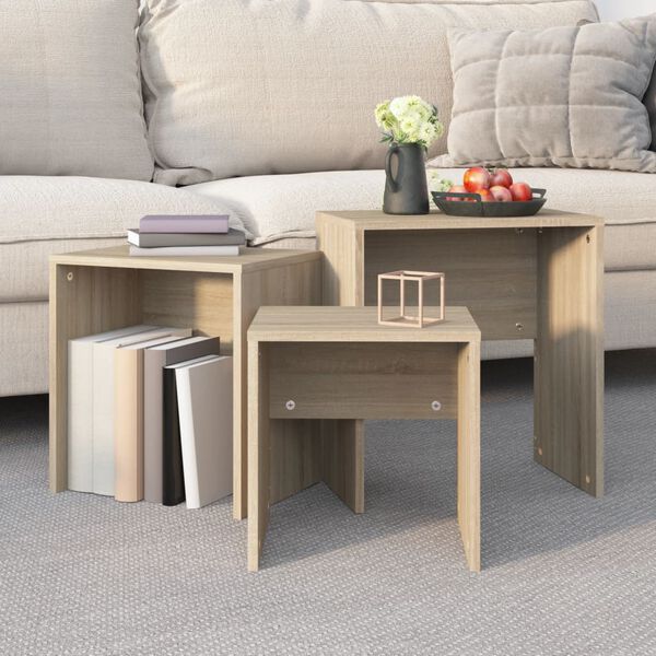 vidaXL Nesting Coffee Tables 3 pcs Sonoma Oak Engineered Wood