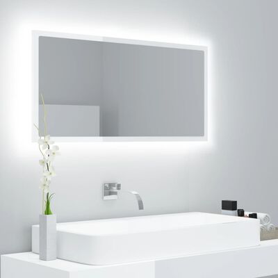 vidaXL LED Bathroom Mirror High Gloss White 90x8.5x37 cm Acrylic