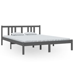 vidaXL Bed Frame without Mattress Grey Solid Wood 150x200 cm King Size King Size