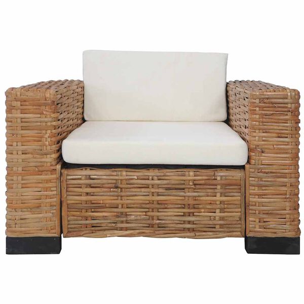vidaXL Armchair with Cushions Natural Rattan